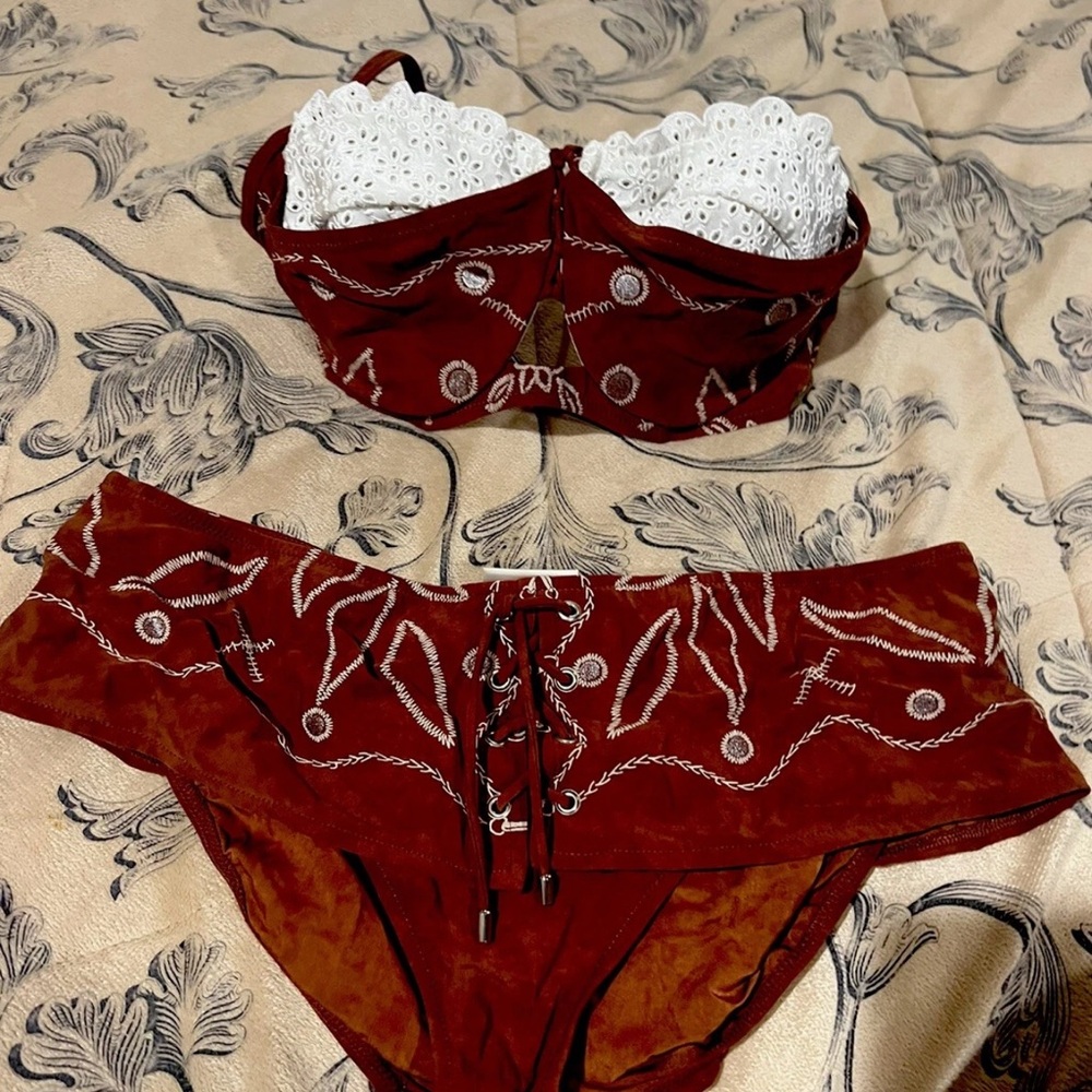 Gottex brown and White Embroidered Bikini